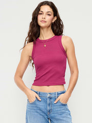 Snug Crop Ribbed Tank Top - Radical Fuchsia