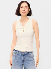Lace-Up Tank Top - Sea Salt