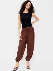 High-Waisted Sheer Crinkle Crepe Harem Pants - Peppercorn