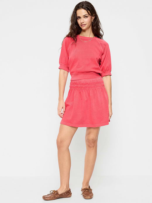 SoSoft Terry Smocked-Waist Mini Skirt - Red Buttons