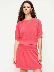 Short-Sleeve Cropped Raglan Sweatshirt - Red Buttons