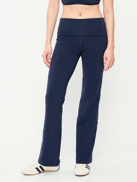 High-Waisted PowerChill Fold-Over Bootcut Leggings - In the Navy