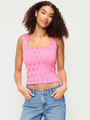 Seamed-Bodice Eyelet Tank Top - Hydrangea Pink
