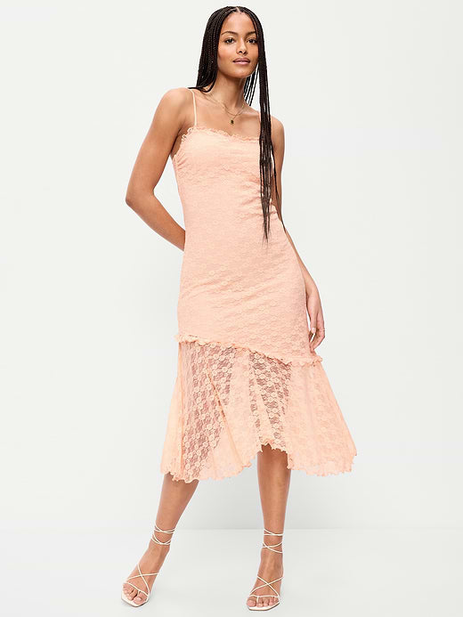 Fit & Flare Lace Midi Dress - Peach Gelato