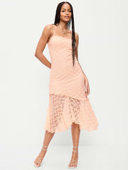 Fit & Flare Lace Midi Dress - Peach Gelato