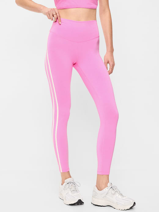 High-Waisted PowerChill Side-Striped 7/8 Cotton Leggings - Electric Peony