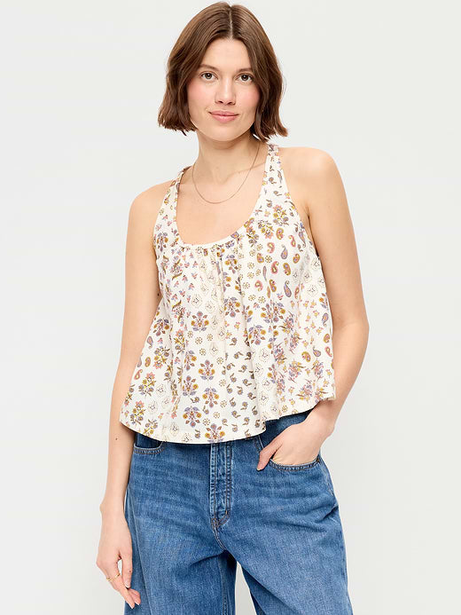 Sleeveless Trapeze Tank Top - Block Print