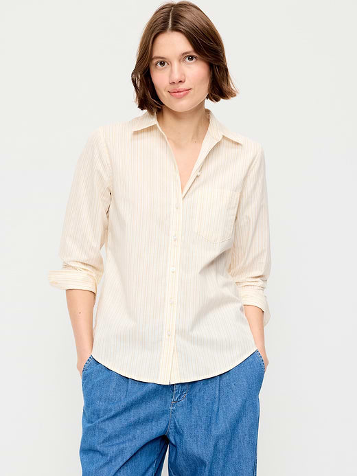 Classic Button-Down Shirt - White/Yellow Stripe