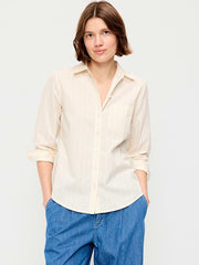 Classic Button-Down Shirt - White/Yellow Stripe