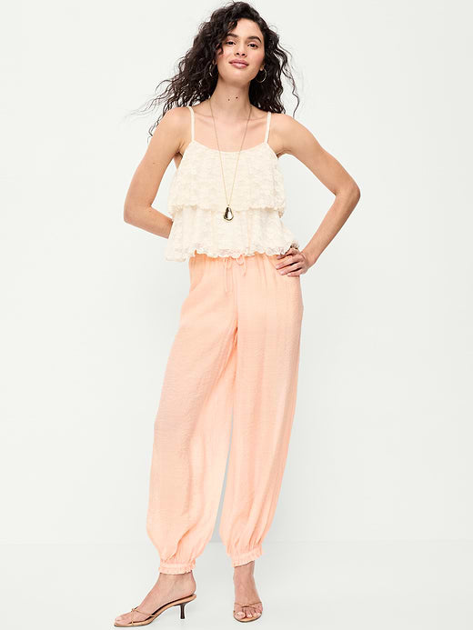 High-Waisted Sheer Chiffon Harem Pants - Peach Gelato