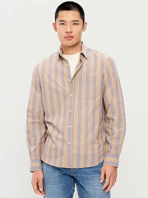 Classic Fit Everyday Striped Poplin Shirt - Light Purple Stripe