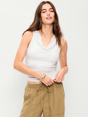 Asymmetrical Side-Cinch Tank Top - White Lilies