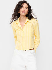 Cropped Button-Down Shirt - Yellow Stripe
