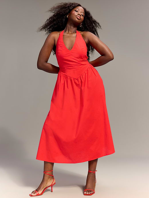 Old Navy x Christopher John Rogers Halter Drop-Waist Dress - Red Aloud
