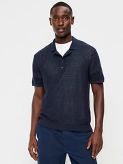 Short-Sleeve Polo Sweater - Navy Blue