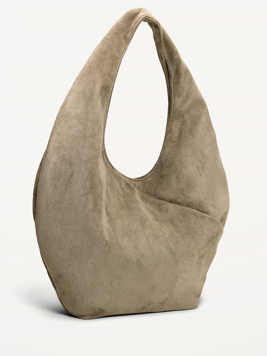Oversized Faux-Suede Hobo Bag - Bay Leaf