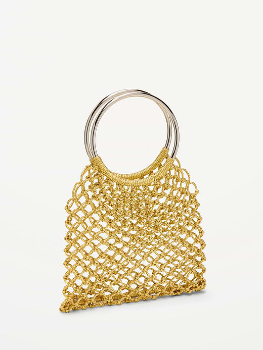 Metallic Crochet Ring Handle Bag - Golden Hour
