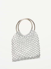 Metallic Crochet Ring Handle Bag - Silvery Silver