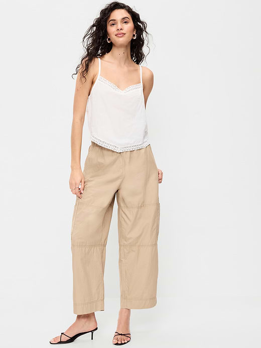Mid-Rise Cropped Barrel-Leg Utility Pants - Toasted Almond