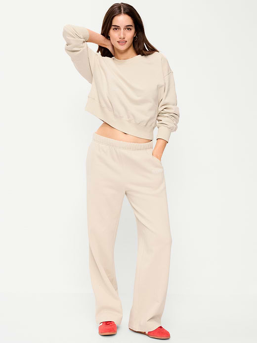High-Waisted Fleece Wide-Leg Sweatpants - Wish Bone