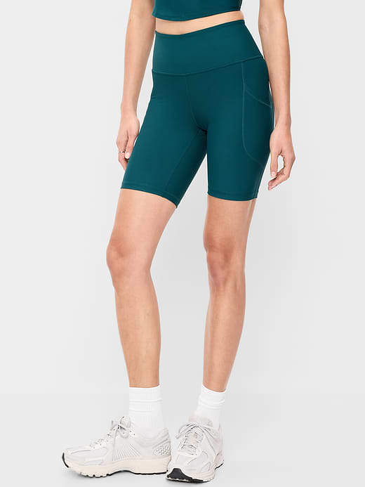 High-Waisted PowerSoft Biker Shorts -- 8-inch inseam - Jet Stream