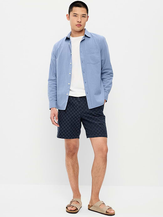 Textured-Knit Jogger Shorts -- 7-inch inseam - Navy Blue