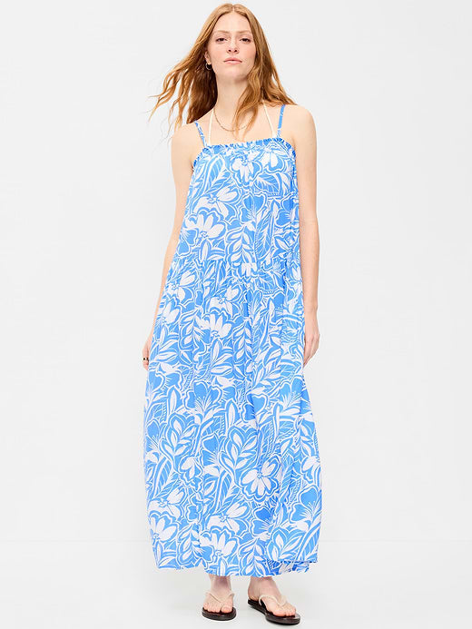 Airy Smocked Maxi Dress - Blue Floral