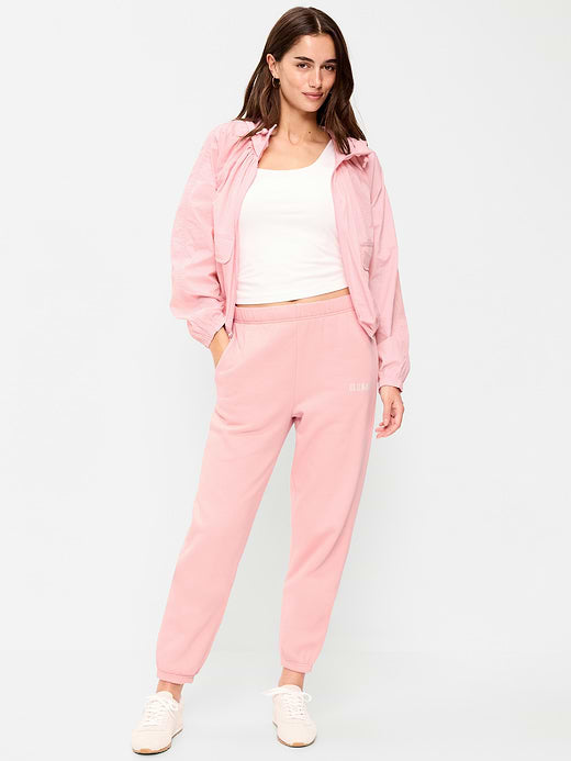 High-Waisted Cinched-Ankle Sweatpants - Abalone Pink