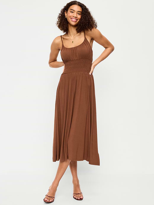 Fit & Flare Jersey Smocked-Waist Midi Dress - Coco de mer
