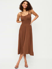 Fit & Flare Jersey Smocked-Waist Midi Dress - Coco de mer