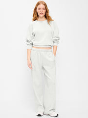 High-Waisted Fleece Wide-Leg Sweatpants - Light Gray Heather