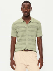 Short-Sleeve Open-Knit Sweater Shirt - Faded Grass