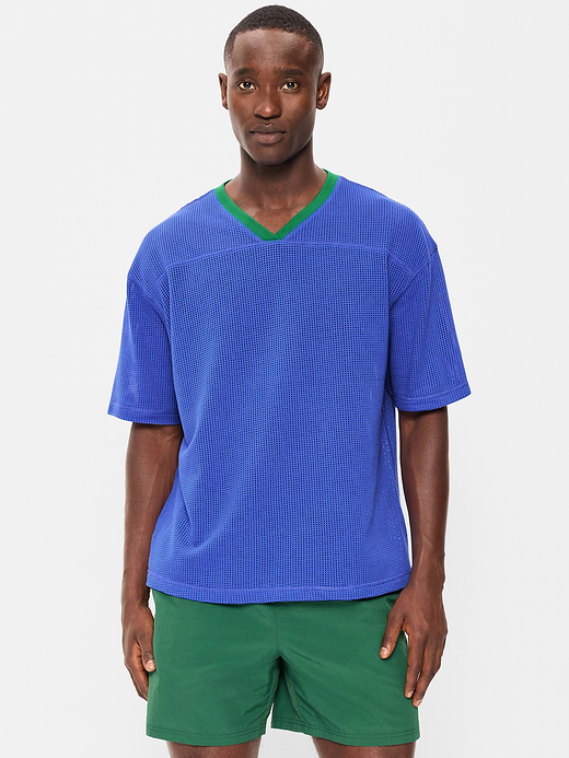 Football-Style Knit T-Shirt - Crayon Blue