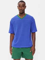 Football-Style Knit T-Shirt - Crayon Blue