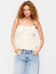 Beaded Strap Smocked-Waist Tank Top - Sea Salt