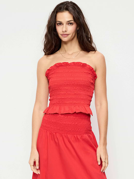 Smocked Bodice Tube Top - Scotty Red