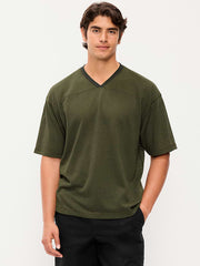 Football-Style Knit T-Shirt - Forest Green