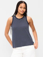 Luxe High-Neck Tank Top - White Small Stripe