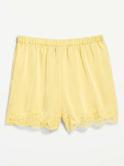 High-Waisted Lace-Trim Satin Shorts - Sunbeam