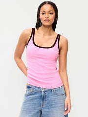 First-Layer Ribbed Scoop-Neck Tank Top - Electric Peony