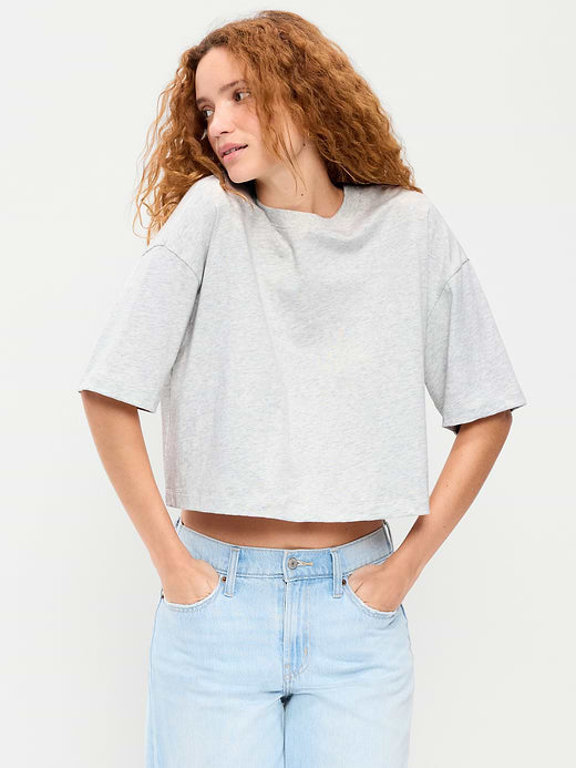 Vintage Crew-Neck Cropped T-Shirt - Light Heather Gray