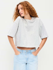 Vintage Crew-Neck Cropped T-Shirt - Light Heather Gray