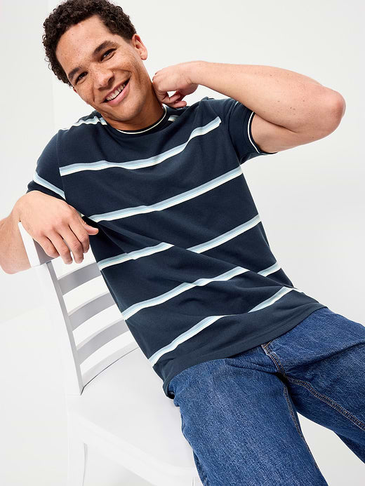Crew-Neck Pique T-Shirt - White Stripe
