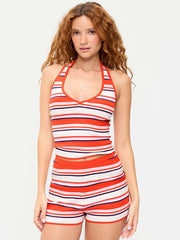 Ribbed Halter Top - Red Stripe