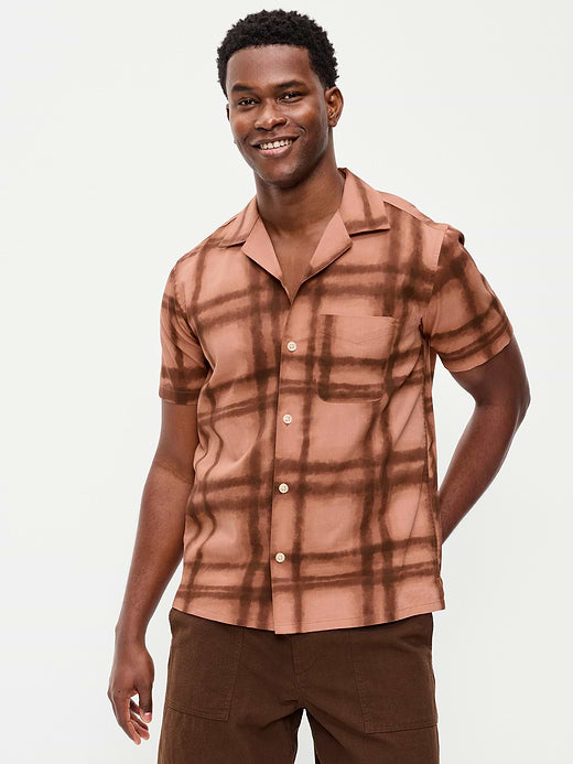 Short-Sleeve Camp Shirt - Brown Grid