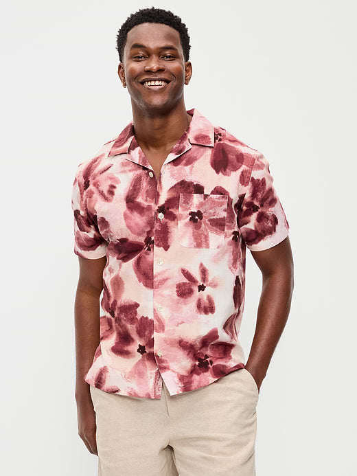 Short-Sleeve Camp Shirt - Pink Tie Dye Floral