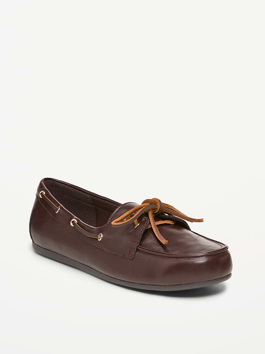 Faux-Leather Boat Shoes for Women - Dark Brown