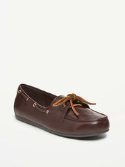 Faux-Leather Boat Shoes for Women - Dark Brown
