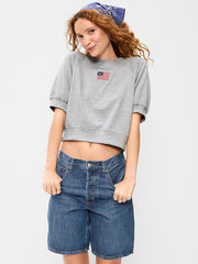 Short-Sleeve Cropped Raglan Sweatshirt - Heather Gray
