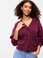 Seaside Cotton V-Neck Cardigan Sweater - Red Lacquer
